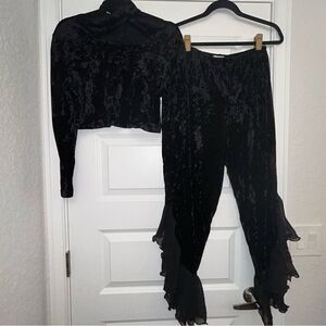 Baladi Boutique Velour Long Sleeve Crop Top and Tulip Boho Pull On Pants
